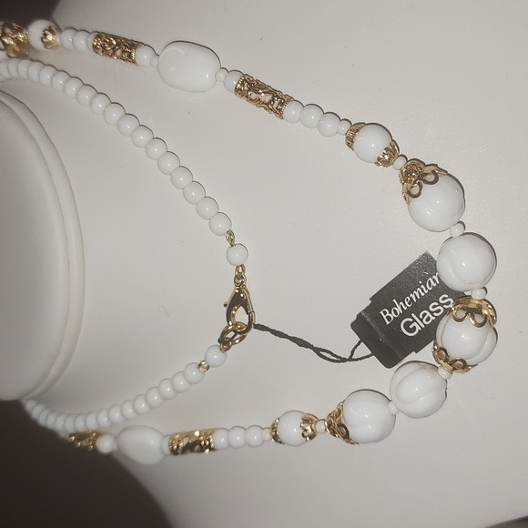 Bohemian White Glass w Gold Caps. - Picture 3 of 6